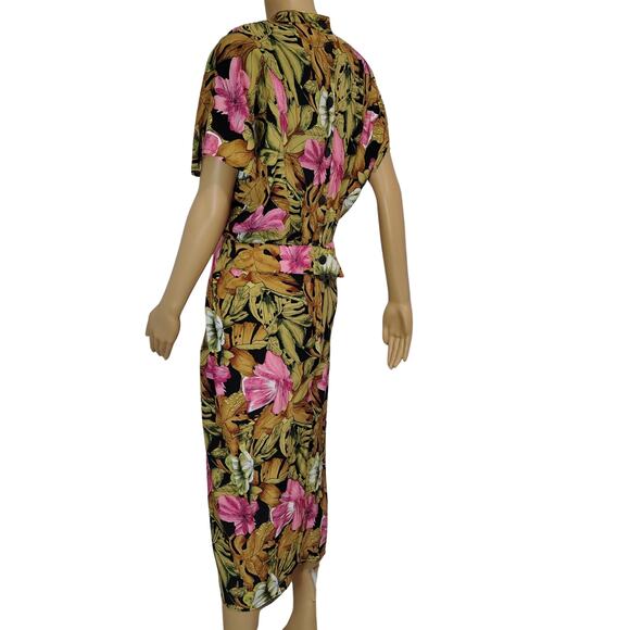 1980s April Rain Tropical Wiggle Dress Shoulder Pads Button Up Back Size Small - Picture 6 of 11